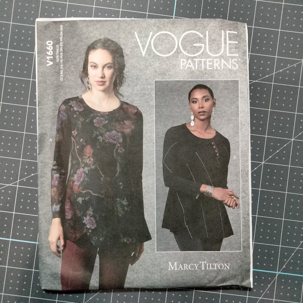 V1660 Marcy Tilton Vogue Pattern, L-XXL, Misses' Top, Uncut, FF, OOP